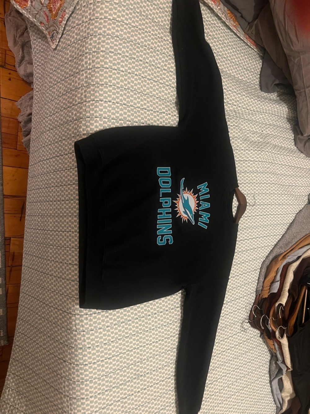 Miami Dolphins Black Crewneck Sweatshirt with Teal & Orange Logo